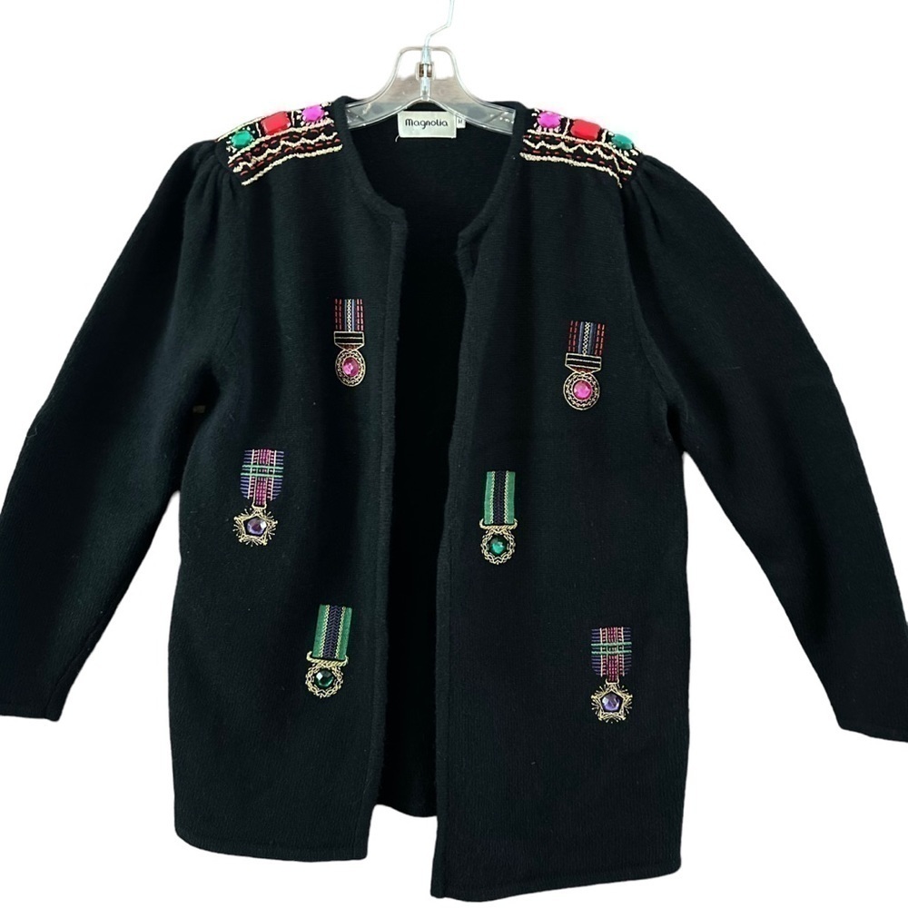 Vintage Embroidered and Bejeweled Embellished Wool/Angora Cardigan by Magnolia